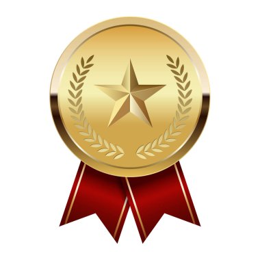 Kırmızı kurdeleli altın madalya ve spor ve oyunlarda yıldız. Oyunlar için madalya ya da para