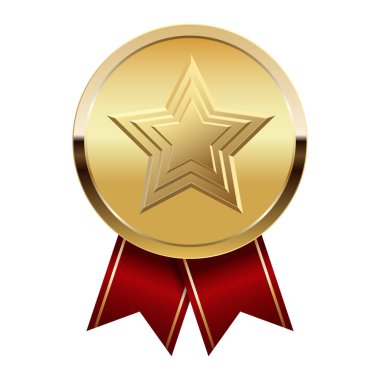 Kırmızı kurdeleli altın madalya ve spor ve oyunlarda yıldız. Oyunlar için madalya ya da para