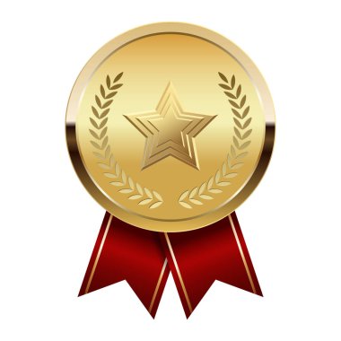 Kırmızı kurdeleli altın madalya ve spor ve oyunlarda yıldız. Oyunlar için madalya ya da para