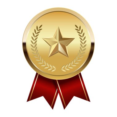 Kırmızı kurdeleli altın madalya ve spor ve oyunlarda yıldız. Oyunlar için madalya ya da para