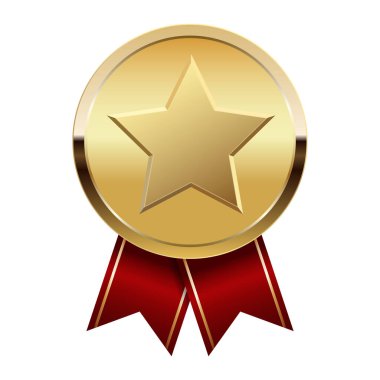 Kırmızı kurdeleli altın madalya ve spor ve oyunlarda yıldız. Oyunlar için madalya ya da para