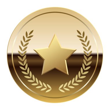Altın parlak ayna madalyası ve spor ve oyunlar için yıldız. Oyunlar için madalya ya da para
