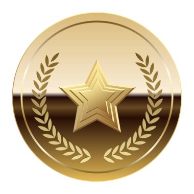 Altın parlak ayna madalyası ve spor ve oyunlar için yıldız. Oyunlar için madalya ya da para