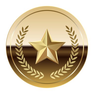 Altın parlak ayna madalyası ve spor ve oyunlar için yıldız. Oyunlar için madalya ya da para