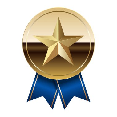 Mavi kurdeleli altın parlak ayna madalyası ve spor ve oyunlarda yıldız. Oyunlar için madalya ya da para