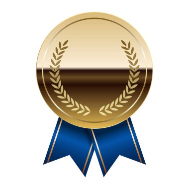 Spor ve oyunlar için mavi kurdeleli altın parlak ayna madalyası. Oyunlar için madalya ya da para