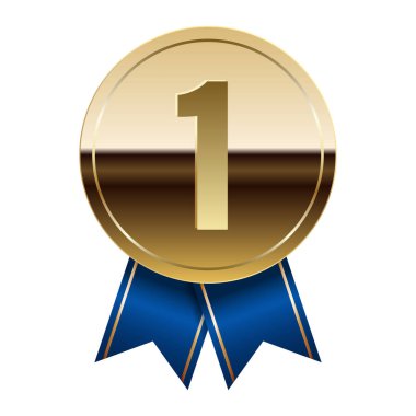 Spor ve oyunlar için mavi kurdeleli altın parlak ayna madalyası. Oyunlar için madalya ya da para