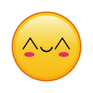 Kawaii sarı emojisi ve beyaz arka planda neşeli gözleri var. Büyük sarı emoji boyutu