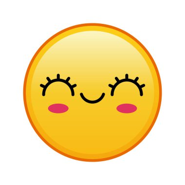 Beyaz arka planda mutlu gözlü Kawaii sarı emojisi. Büyük sarı emoji boyutu