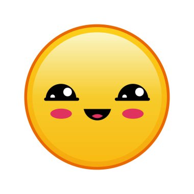 Kawaii sarı emojisi, beyaz arka planda yarı açık gözler. Büyük sarı emoji boyutu