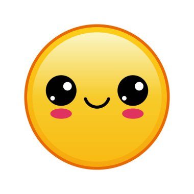 Beyaz arka planda mutlu yüzlü Kawaii sarı emojisi. Büyük sarı emoji boyutu