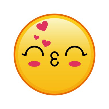 Kawaii sarı emojisi ve beyaz arka planda kapalı gözleri var. Büyük sarı emoji boyutu
