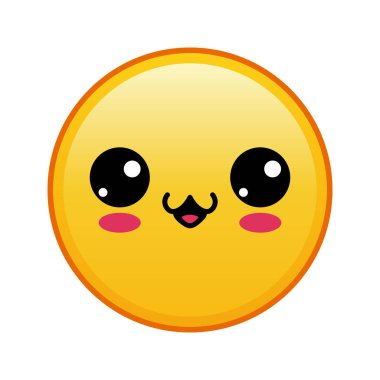 Beyaz arka planda kedi suratlı Kawaii sarı emojisi. Büyük sarı emoji boyutu