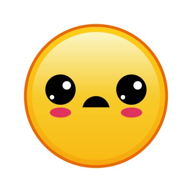 Beyaz arka planda üzgün yüzlü Kawaii sarı emojisi. Büyük sarı emoji boyutu