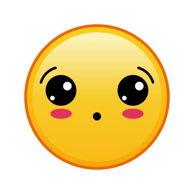 Beyaz arka planda şaşırmış yüzü olan Kawaii sarı emojisi. Büyük sarı emoji boyutu