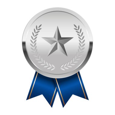 Mavi kurdeleli gümüş madalya ve spor ve oyunlarda yıldız. Oyunlar için madalya ya da para