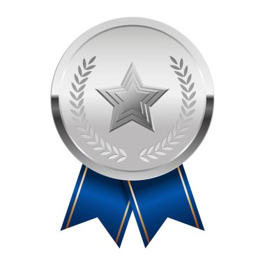 Mavi kurdeleli gümüş madalya ve spor ve oyunlarda yıldız. Oyunlar için madalya ya da para