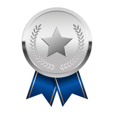 Mavi kurdeleli gümüş madalya ve spor ve oyunlarda yıldız. Oyunlar için madalya ya da para