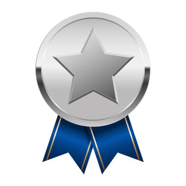 Mavi kurdeleli gümüş madalya ve spor ve oyunlarda yıldız. Oyunlar için madalya ya da para