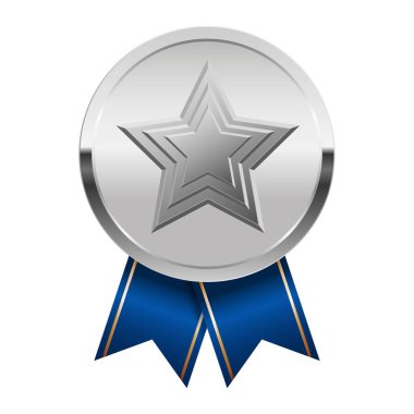 Mavi kurdeleli gümüş madalya ve spor ve oyunlarda yıldız. Oyunlar için madalya ya da para