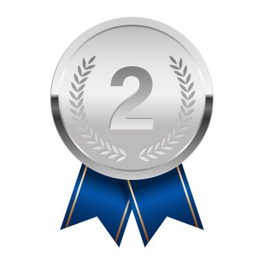 Spor ve oyunlar için mavi kurdeleli gümüş madalya. Oyunlar için madalya ya da para