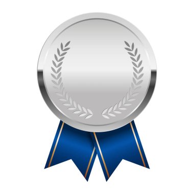 Spor ve oyunlar için mavi kurdeleli gümüş madalya. Oyunlar için madalya ya da para