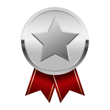 Kırmızı kurdeleli gümüş madalya ve spor ve oyunlarda yıldız. Oyunlar için madalya ya da para