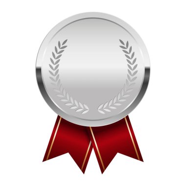 Spor ve oyunlar için kırmızı kurdeleli gümüş madalya. Oyunlar için madalya ya da para