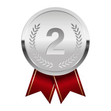 Spor ve oyunlar için kırmızı kurdeleli gümüş madalya. Oyunlar için madalya ya da para