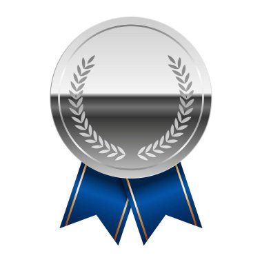 Spor ve oyunlar için mavi kurdeleli gümüş parlak ayna madalyası. Oyunlar için madalya ya da para