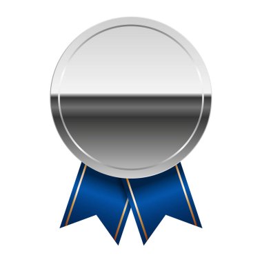 Spor ve oyunlar için mavi kurdeleli gümüş parlak ayna madalyası. Oyunlar için madalya ya da para