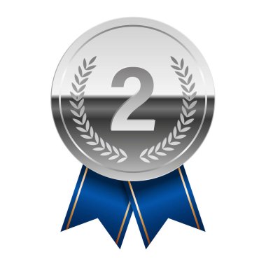 Spor ve oyunlar için mavi kurdeleli gümüş parlak ayna madalyası. Oyunlar için madalya ya da para