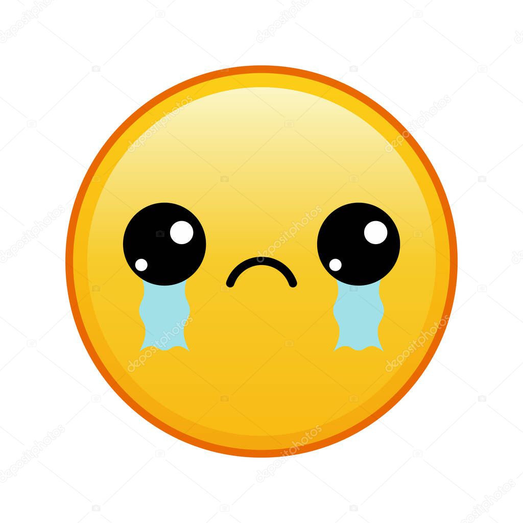 Kawaii yellow emoji with crying eyes face on white background. Large size of yellow emoji