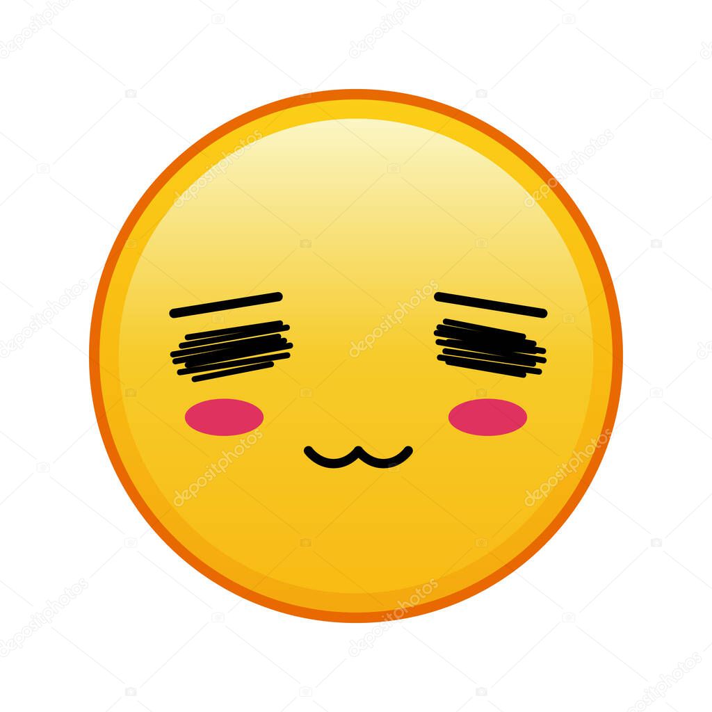 Kawaii yellow emoji with embarrassed face on white background. Large size of yellow emoji
