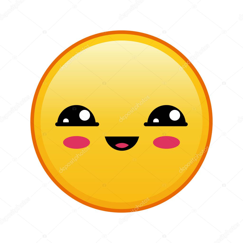Kawaii yellow emoji with half open eyes face on white background. Large size of yellow emoji