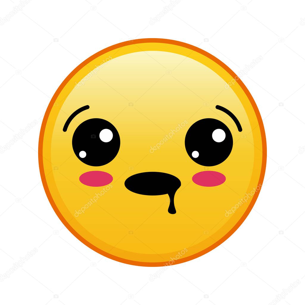 Kawaii yellow emoji with drooling face on white background. Large size of yellow emoji