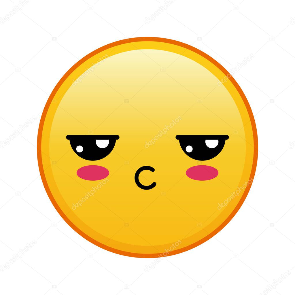 Kawaii yellow emoji with pouty dissatisfied face on white background. Large size of yellow emoji