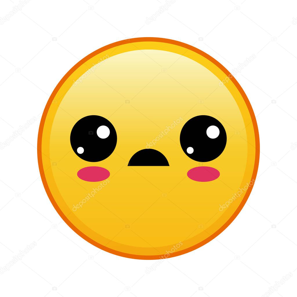 Kawaii yellow emoji with sad face on white background. Large size of yellow emoji