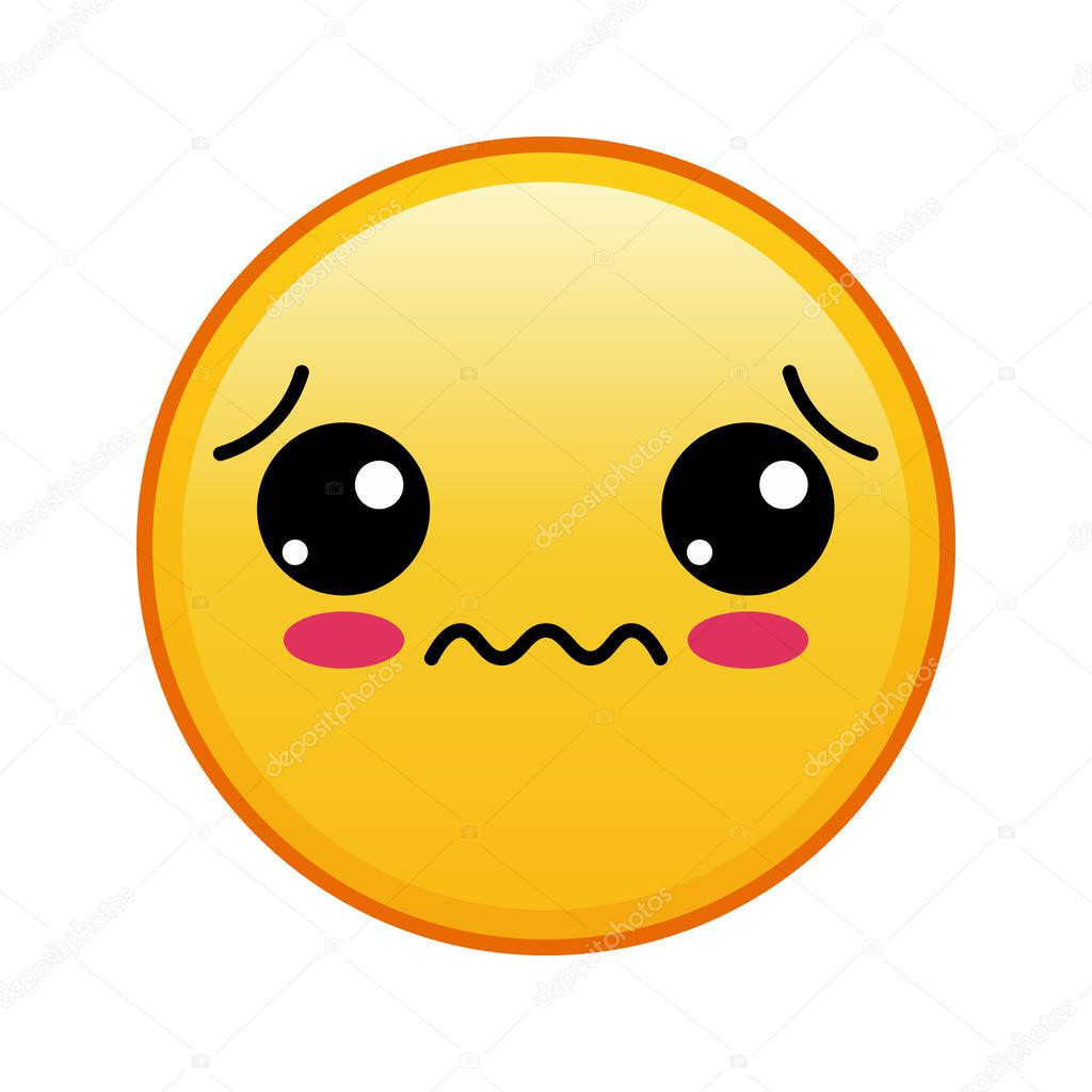 Kawaii yellow emoji with sadness face on white background. Large size of yellow emoji