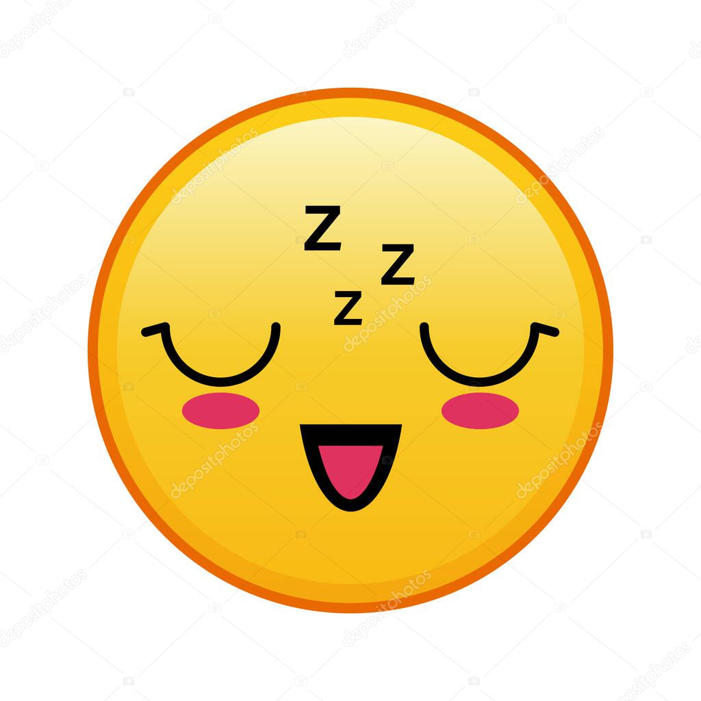 Kawaii yellow emoji with sleeping face on white background. Large size of yellow emoji