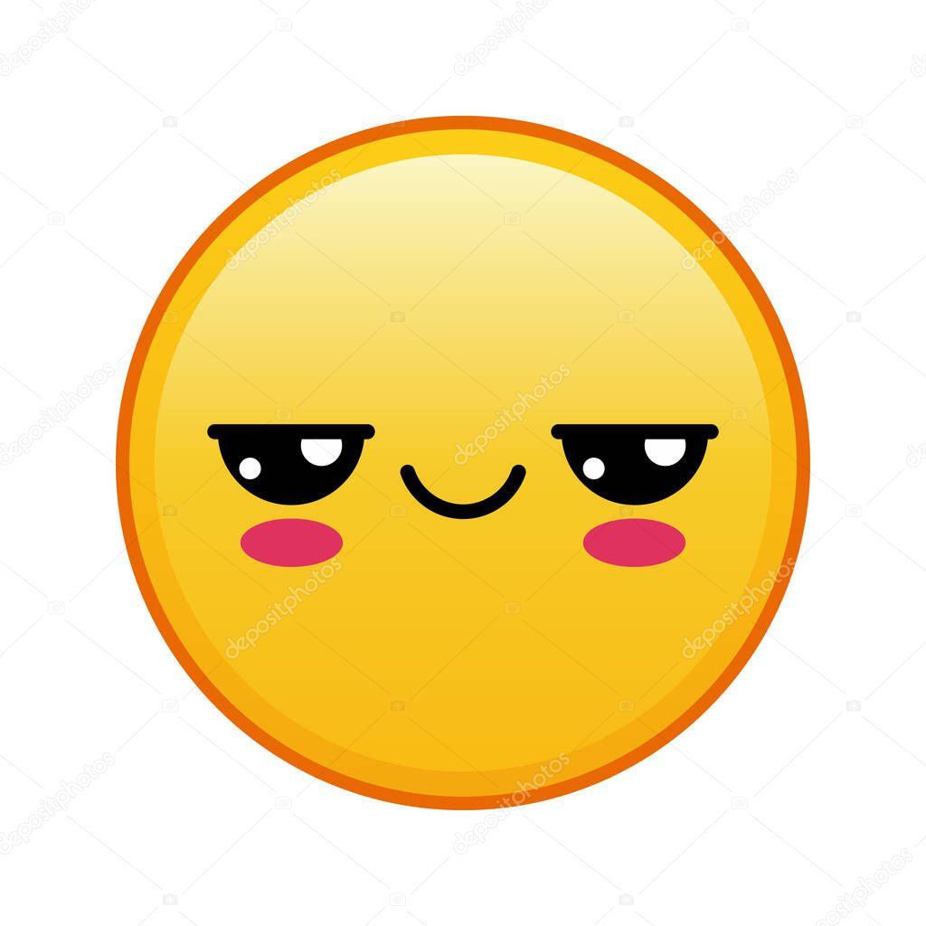 Kawaii yellow emoji with suspicious eyes face on white background. Large size of yellow emoji