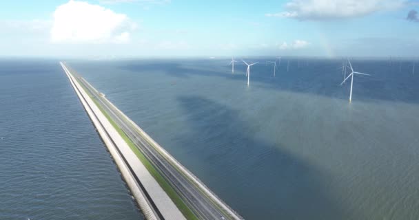 Afsluitdijk Flood Defense System Netherlands North Holland Friesland Closing Ijsselmeer — Stock Video