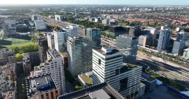 Amsterdam Října 2022 Nizozemsko Amsterdam Zuidas Vysoké Budovy Finančního Okrsku — Stock video