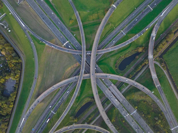 Křižovatka Křižovatky Dálnice Přes Výhled Shora Dolů Antény Infrastruktura Silnice — Stock fotografie