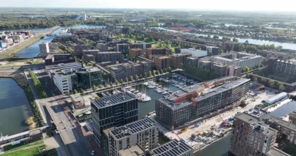 Amsterdam Ijburg Limanı Modern Inşa Alanı Yaşamak Çalışmak Için Eğlence — Stok video