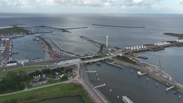 Afsluitdijk Construção Estações Bombeamento Novas Sluices Perto Den Oever Kornwerderzand — Vídeo de Stock