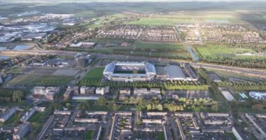 Heerenveen, 1 Ekim 2022, Hollanda. Abe Lenstra Stadyumu, futbol kulübü Heerenveen 'in evidir. Hollanda profesyonel futbol kulübü sahası.