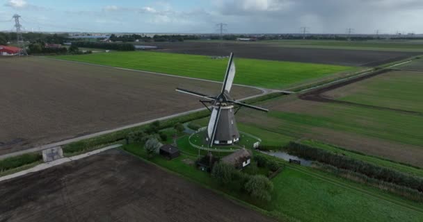 Traditionelle Windmühle Polder Den Niederlanden Das Bewegen Des Wassers Ländlichen — Stockvideo