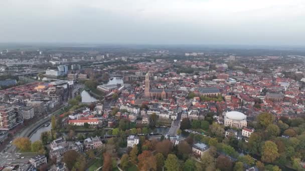 Zwolle Eski Tarihi Şehir Merkezi Tepedeki Şehir Duvarları Şehrin Çevresindeki — Stok video