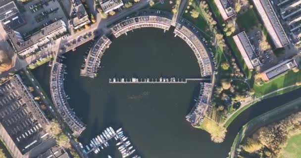Hafen Von Weesp Aquamarin Rund Den Ehemaligen Industriehafen Wohneigentum Form — Stockvideo